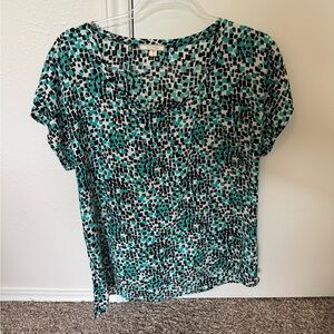Pleione Women's Top in Black, White, and Teal Mosaic